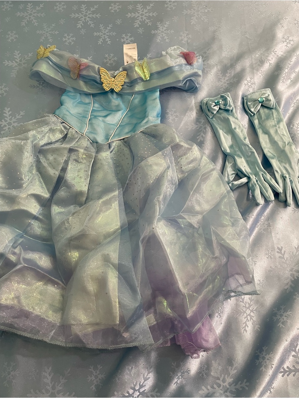 Disney Cinderella Iridescent Blue Butterfly Princess Dress with Matching Gloves